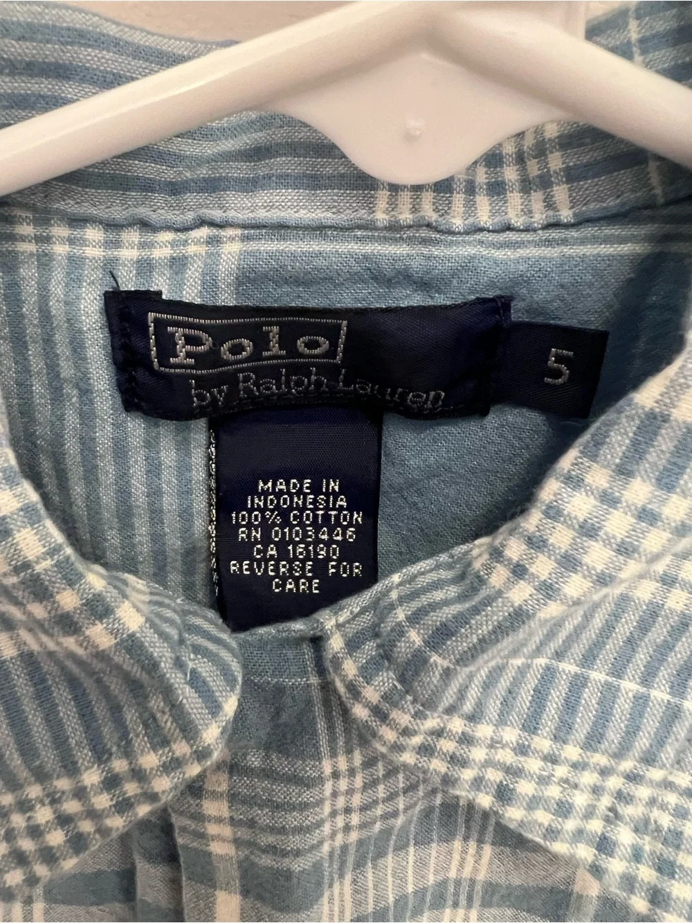 Ralph Lauren Blue and White Plaid Short-Sleeve Button-Down Shirt - Kids